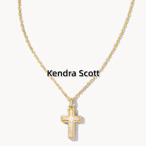 Cross Gold Pendant Necklace in White Lab Grown Opal